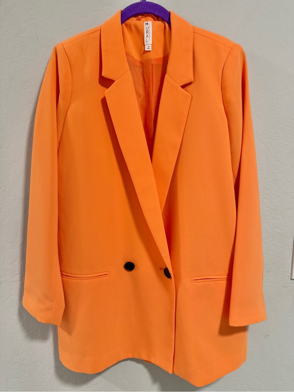 Mural Bright Orange Double-Breasted Blazer